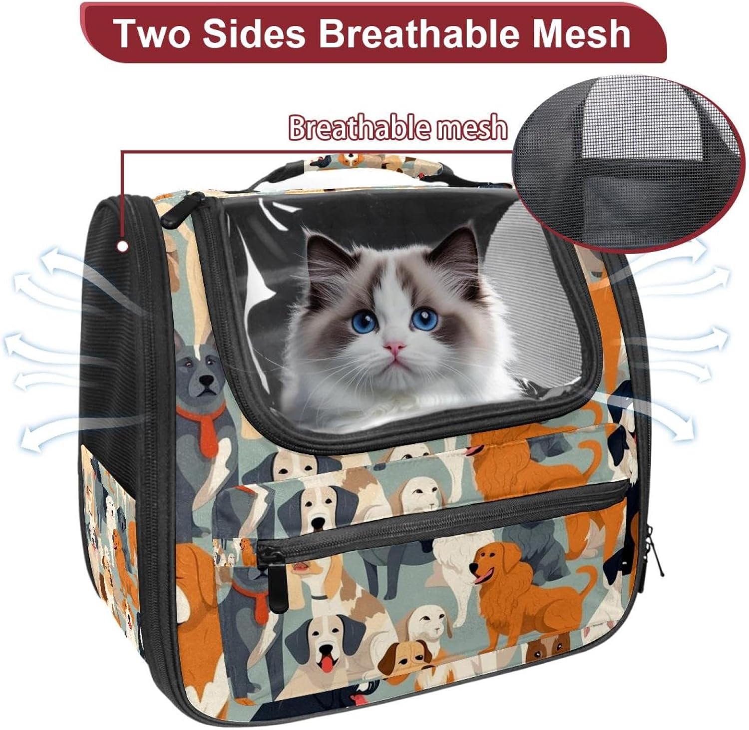 Portable Travel pet Backpack Carrier Hamster Bag Small Dog cat Carrier Breathable Hang Bag, Different Breeds of Dog