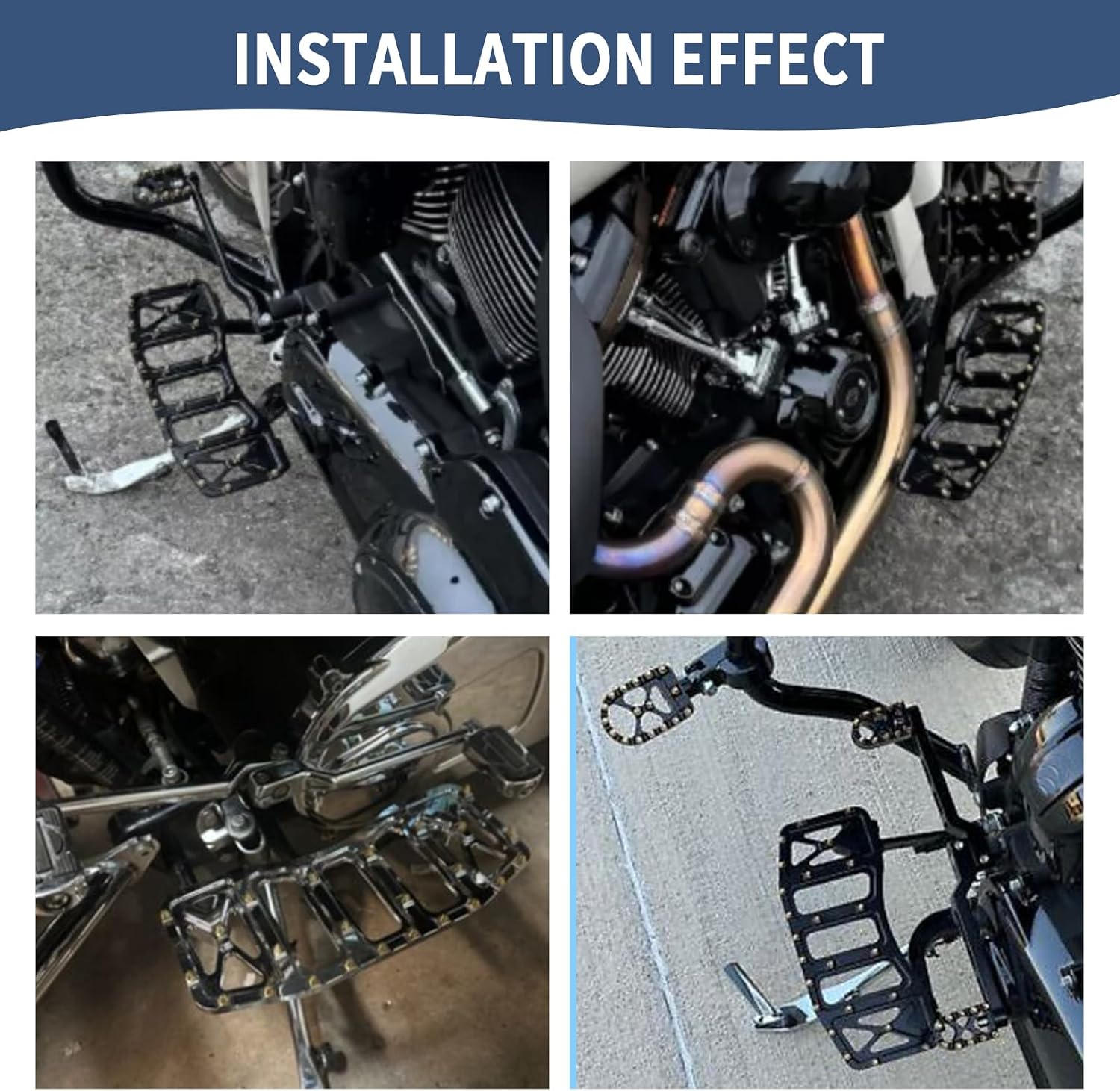 Motorcycle Mini Floorboards MX Wide Foot Pegs Spike for 86-Later Touring Road Glide Street Glide Road King Electra Glide Trike 12-16 Dyna FLD 86-17 Softail Breakout Fat Boy (Black Silver)