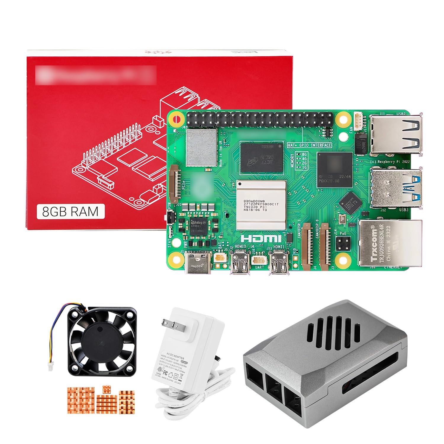 Yahboom Pi 5 8GB Starter Kit with Active Cooler, 27W 5.1V/5A Power Adapter Heat Sink and ABS Case Provide Openclaw Deployment