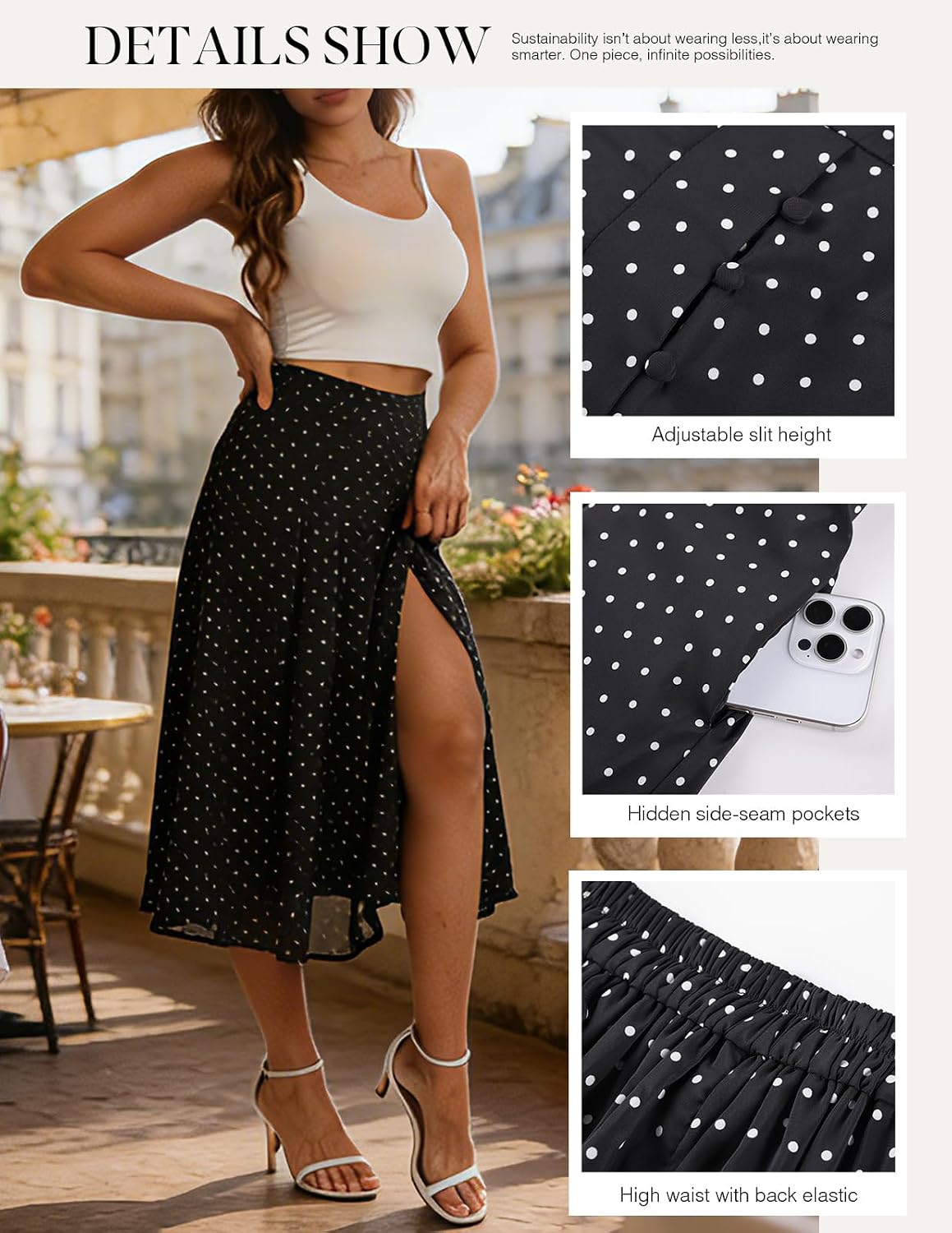 Belle Poque Women's Floral Midi Skirts with Slit High Waist Pleated Skirts Flowy A-Line Skirt with Pockets Spring Summer 2026