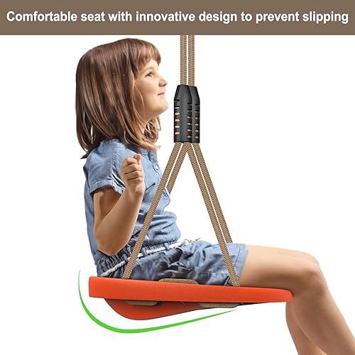 Miniatura 2 de SELEWARE Asiento de columpio de plástico, reemplazo de columpio de árbol antideslizante con cuerda ajustable y 2 mosquetones, juego de columpio