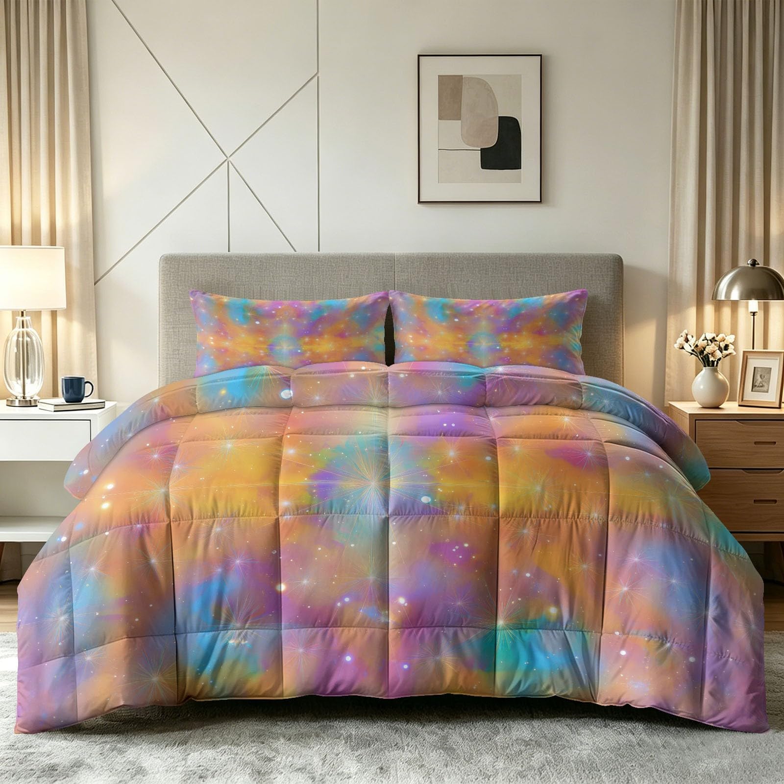 Couette Voie Lactée pour chambre d'adulte créant une ambiance cocon étoilé réversible