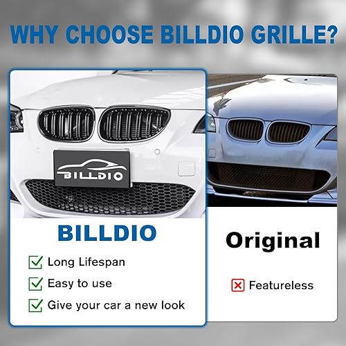 Miniatura 17 de Rejilla frontal F10 para riñón con doble listón, color negro brillante, compatible con BMW Serie 5 2010-2017, F10, F11, F18, Sedan 520i, 528i, 535d