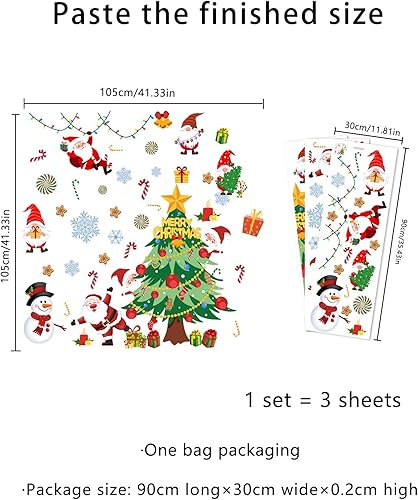 Miniatura 6 de Calcomanía de pared de árbol de Navidad de 41.33 x 41.33 pulgadas, calcomanías de pared de Papá Noel de Navidad, muñecos de nieve, decoración de