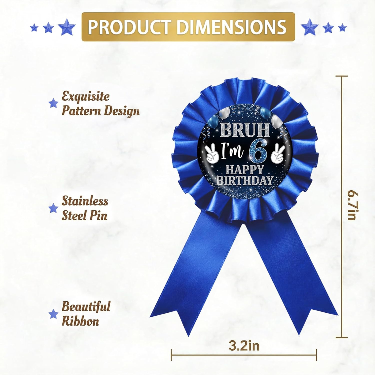 Bruh I'm 10 Happy Birthday Tinplate Badge Pin, Blue Rosette It's My 10th Birthday Award Ribbon Button, Blue Balloon Bro I'm 10 Brooch Pin for 10th Anniversary Party Decoration