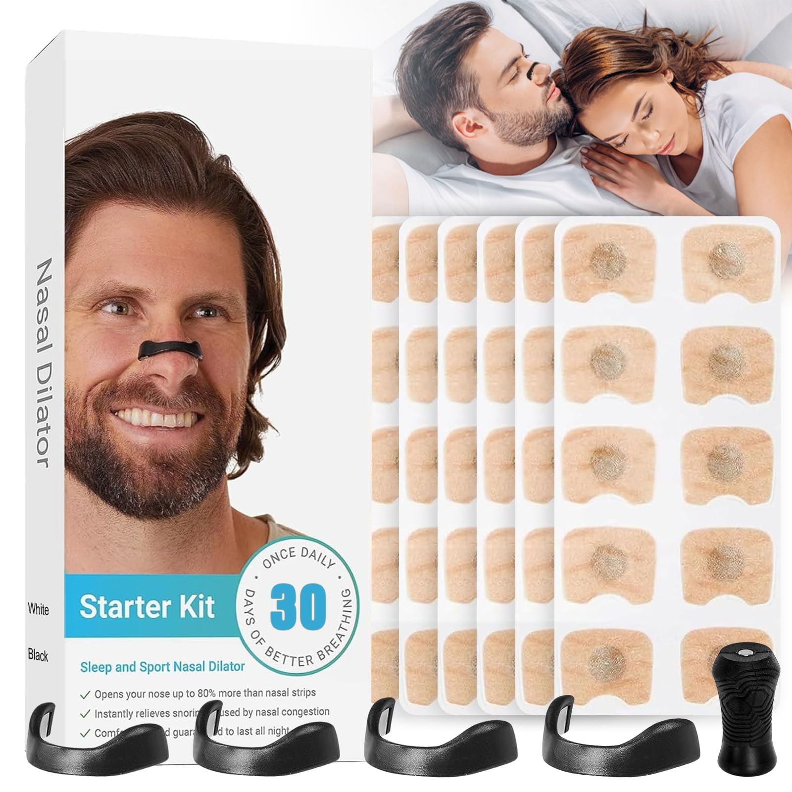Magnetyczne plastry na nos, 60 sztuk, paski na nos przeciw chrapaniu, magnetyczne paski na nos Nose Strips Magnet Breathing, klipsy na nos do oddychania Nasal Strips