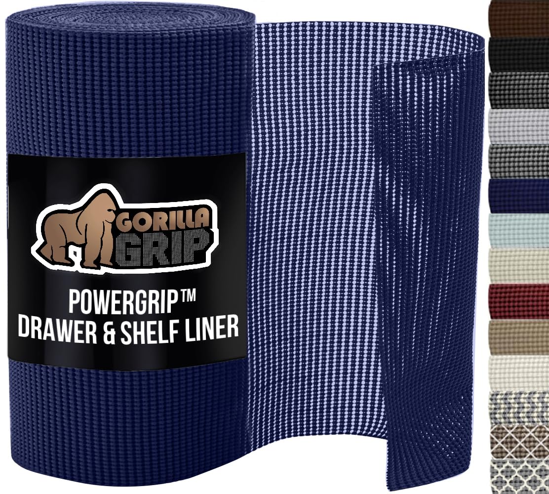 GORILLA GRIP powerGRIP Drawer Shelf and Cabinet Liner, Thick Strong Hold, Non-Adhesive Liners Protect Kitchen Cabinets and Cupboard, Bathroom Drawers,