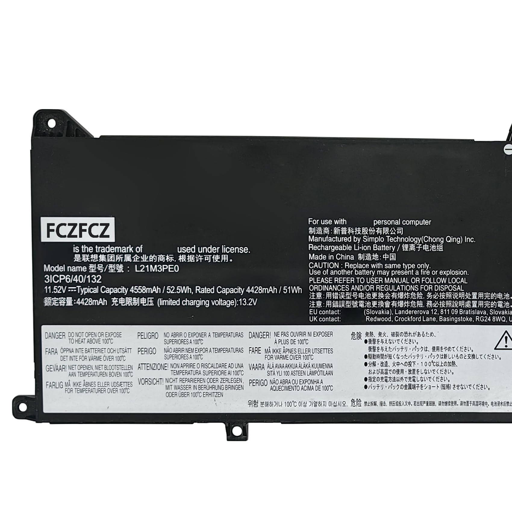 Amazon.com: FCZFCZ L21M3PE0 Battery 52.5Wh Replacement for Lenovo