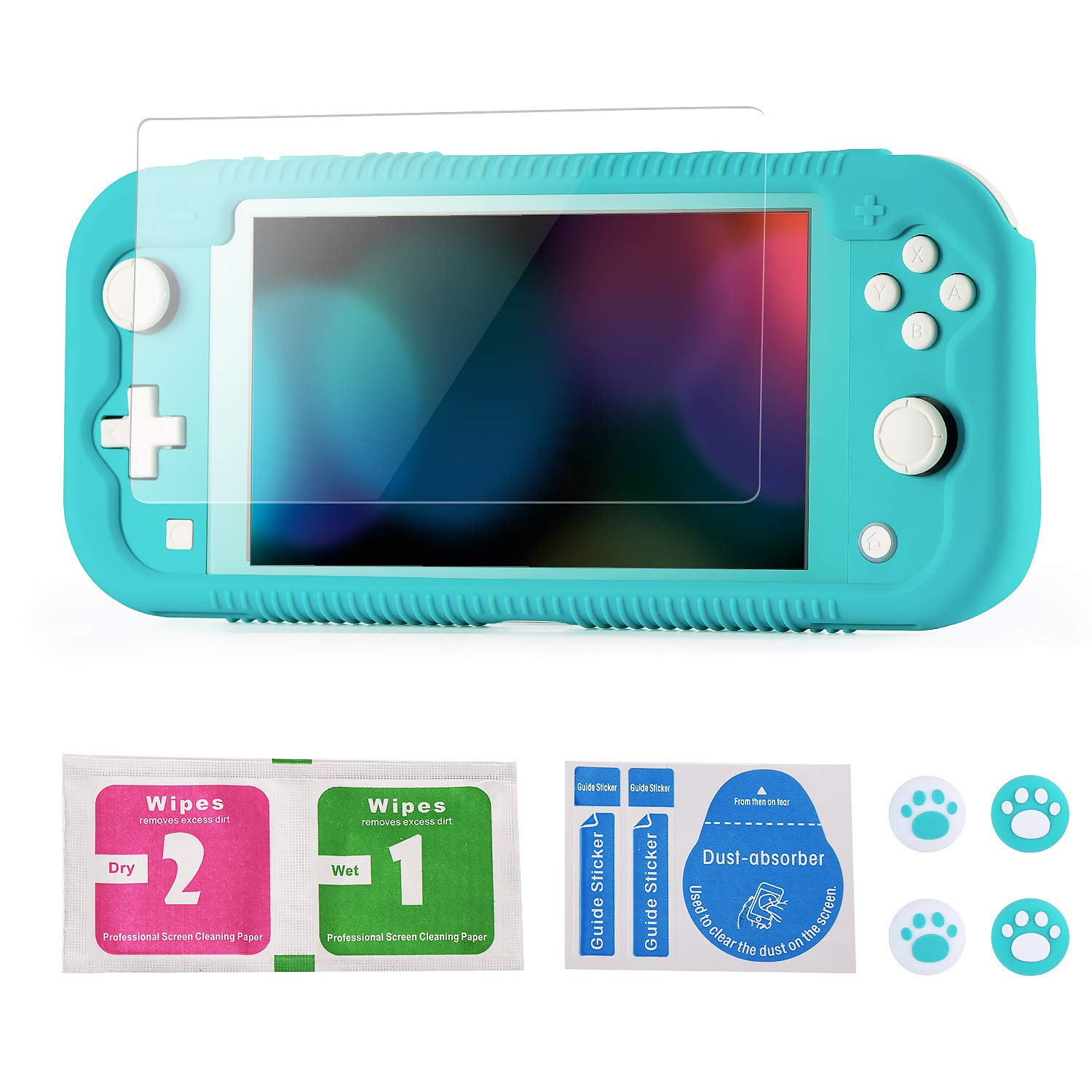 Teyomi - Funda de Silicona para Nintendo Switch Lite con Protector de Pantalla, 4 Piezas Joystick Tapas y Ranuras para Tarjetas, Carcasa con Soporte, diseño Resistente a Golpes y arañazos