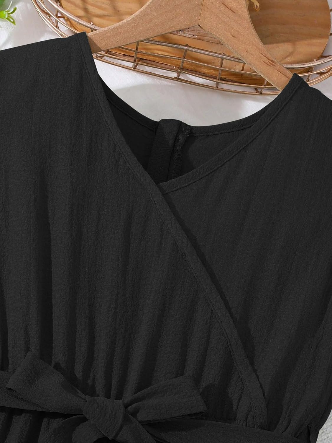 WDIRARA Girl's Ruffle Trim Wrap V Neck Cap Sleeve Cute Jumpsuit Belted Wide Leg Pants - Image 4