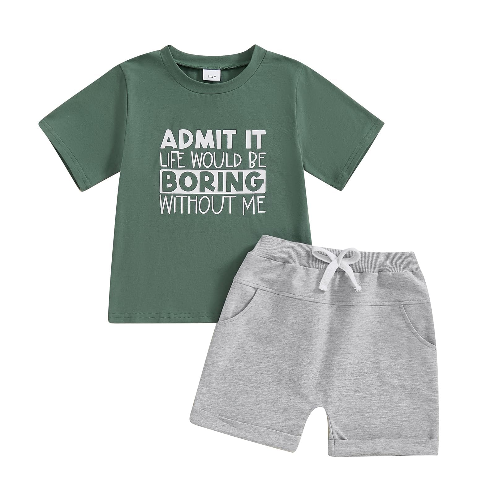 wdehow Toddler Baby Boy Summer Clothes Set Letter Print Crew Neck Short Sleeve T-Shirts Elastic Waist Shorts 2Pcs Outfits