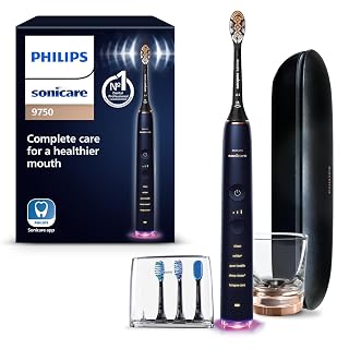 Philips Sonicare DiamondClean Smart 9750 Electric Toothbrush, Sonic Toothbrush with App, Pressure Sensor, Brush Head Detection, 5 Brushing Modes and 3 Intensity Levels, Lunar Blue, Model HX9954/74 - Amazon product rated Grade A