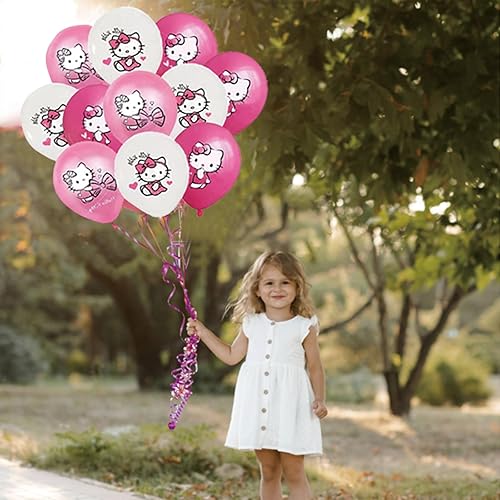Miniatura 6 de Suministros para fiesta de cumpleaños de gatitos, decoraciones de fiesta de color rosa con texto en inglés Happy Birthday, globos, telón de fondo,