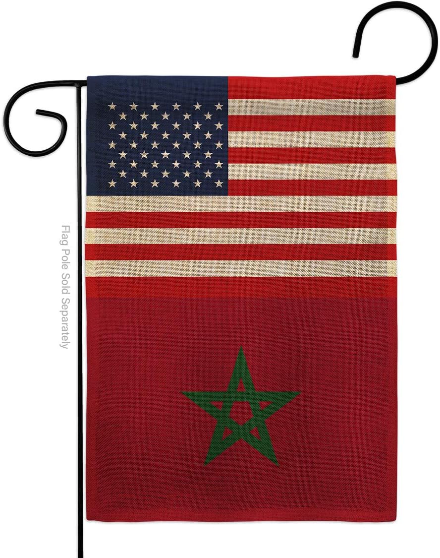 Morocco US Friendship Burlap Burlap Garden Flag Regional USA American Alliance World Country Particular Area Small Decorative Gift Yard House Banner Double-Sided Made In 13 X 18.5