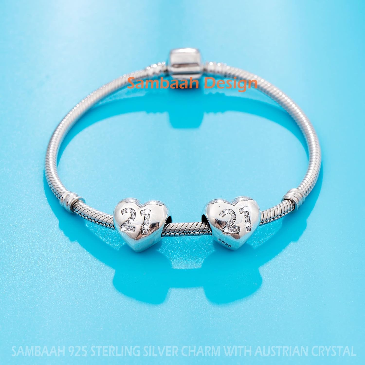 Number Charms 925 Sterling Silver 5,10,13,15,16,17,18,19,20,21,22,25,30,35,40,45,50,55,60,70 Heart Shape Two Sides Number Charm fit Pandora Style Bracelets Necklaces for Birthday/Anniversary
