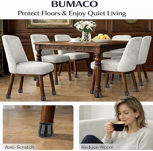 Miniatura 5 de BUMACO Protectores de suelo para patas de silla, protectores de patas de silla para suelos de madera dura, almohadillas de silicona para proteger