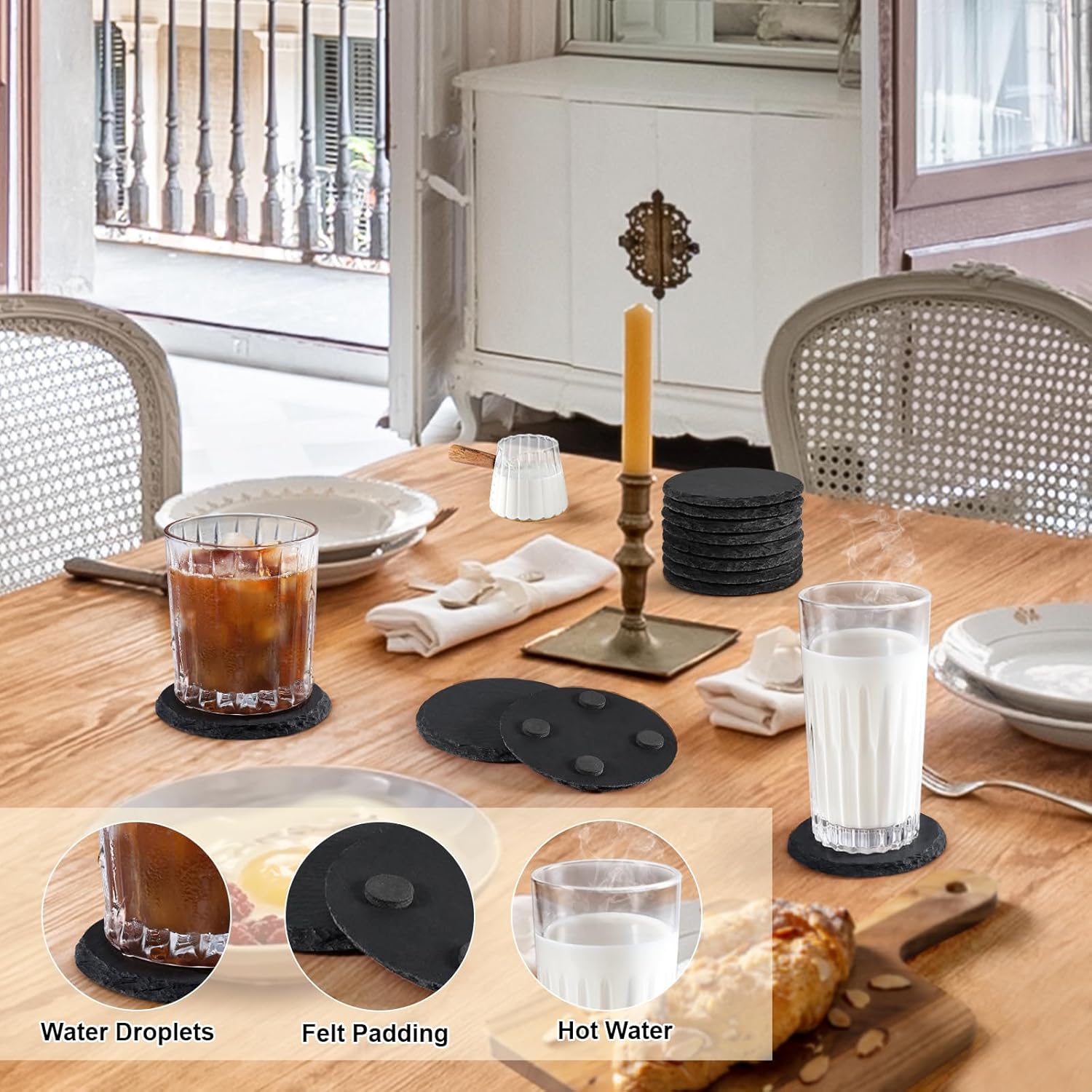 72 PCS Round Slate Coasters Bulk, MAPRIAL 4 Inch Black Handmade Rustic Rock Stone Drink Coaster for Laser Engraving, Etching, Engravable Blanks Material for Engraver, Crafts, Gifts - Image 6