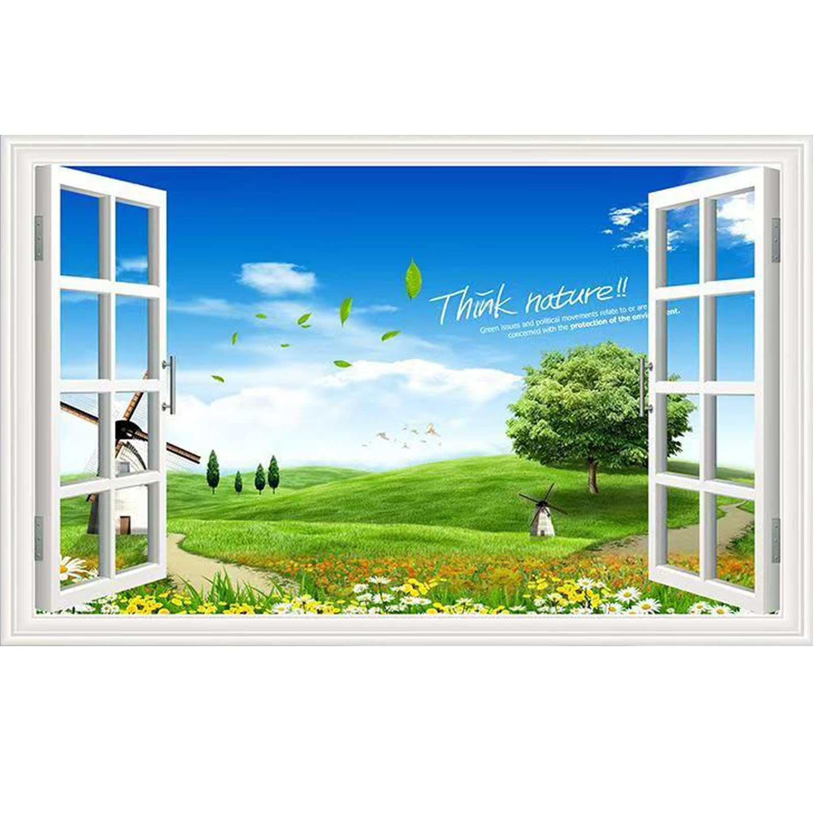 Mestiker 青い水と水 自然風景 カモメ 風景 ウォールステッカー たいかい偽窓ステッカー 窓ポスター ステッカー 剥がせる 防水 ルームステッカー 防水 ホーム飾り 壁画 ハワイビーチ 自然景観シーン インテリア 壁飾り wall sticker 40*60CM (青緑-7)