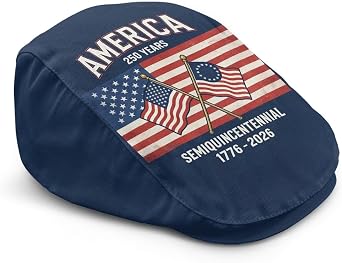 Patriotic Newsboy Hat - 250th Anniversary Flag Cap, Adjustable Buckle