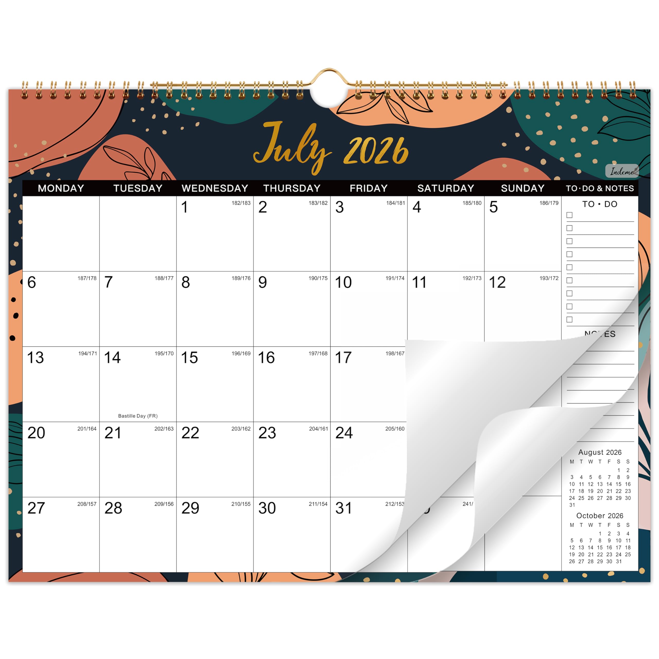 Calendrier 2026-2027 – Calendrier mural 2026-2027, calendrier académique britannique de juillet 2026 à décembre 2027, grands blocs lignés, parfait pour la planification et l'organisation pour la