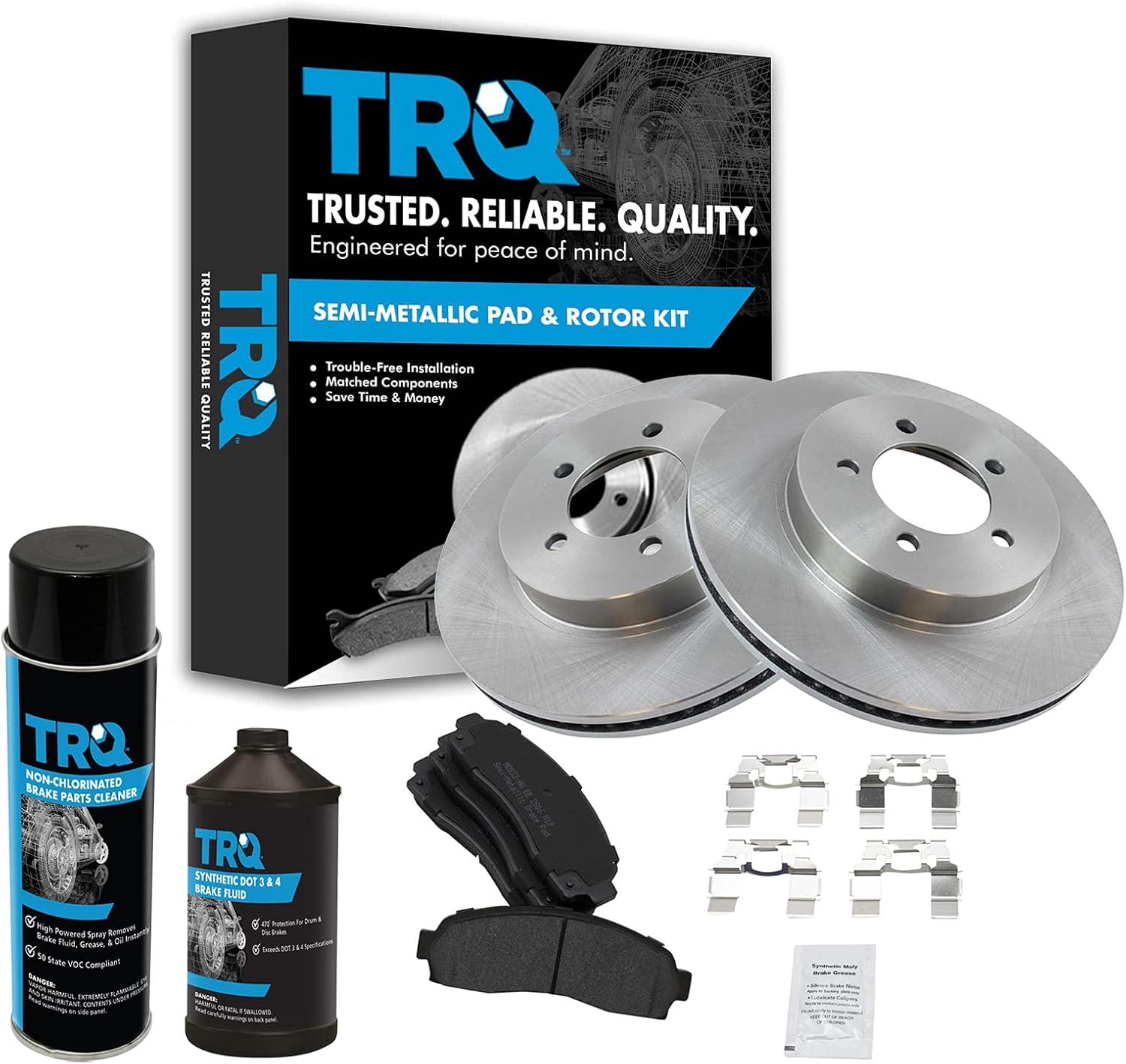 TRQ Front Brake Pad & Rotor Kit Brake Chemical Kit Brake Pads Brake Rotor Semi-Metallic Compatible with 2002-2005 Ford Explorer Mercury Mountaineer