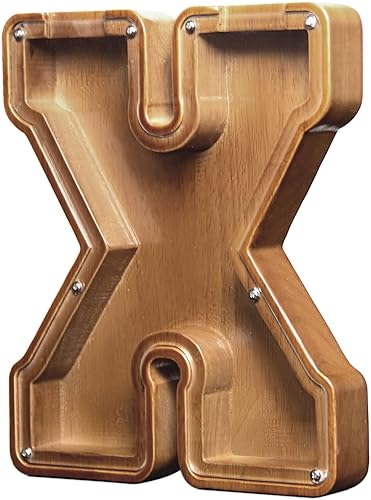 Alcancía grande de madera personalizada para niños, niñas, niños y adultos, el mejor regalo para amigos (9.2 pulgadas - X)