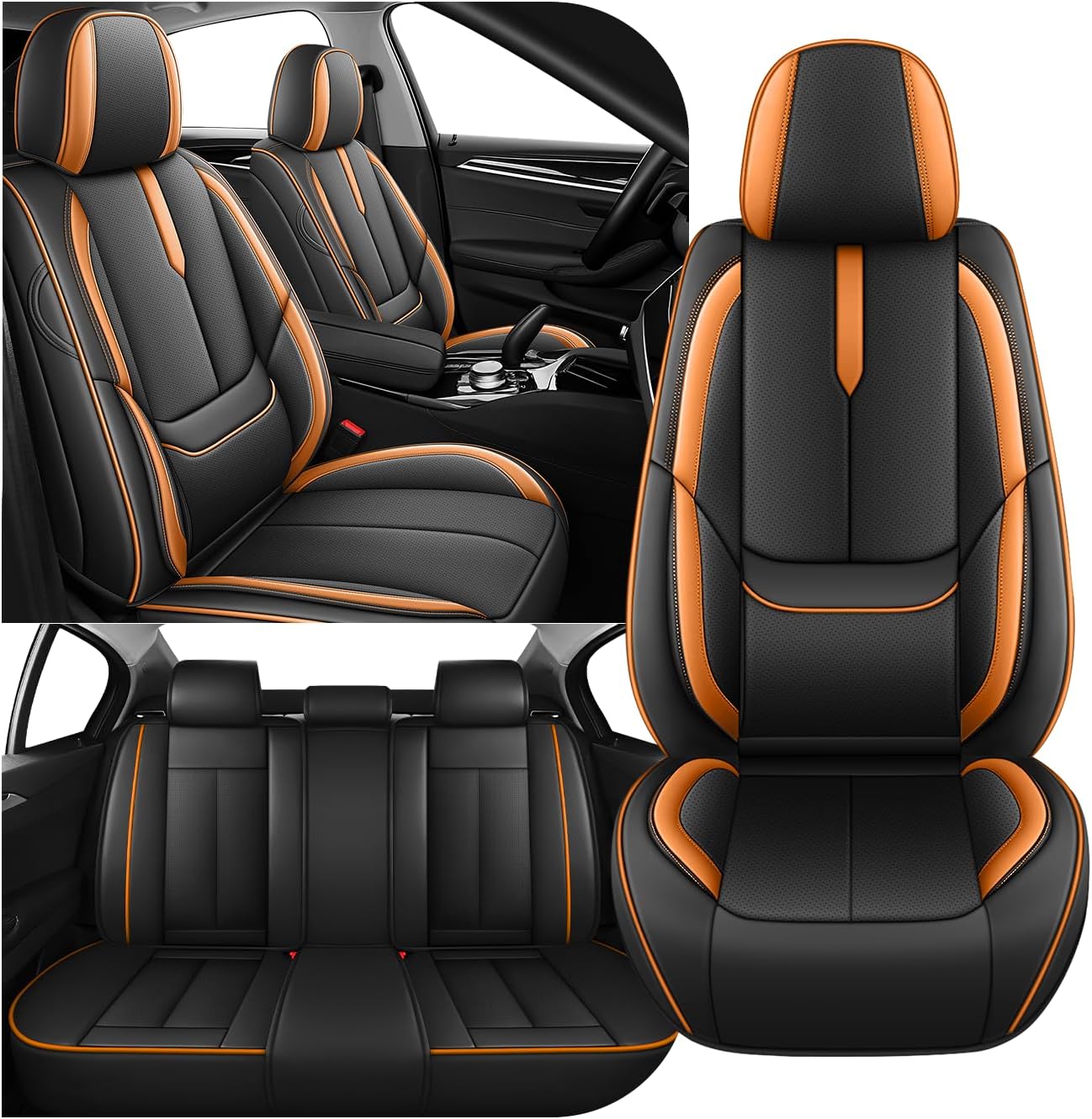 Arazi Car Seat Covers Full Set for Honda Passport 2019-2026, Nappa Leather Full Coverage Seat Cover Waterproof Premium Seat Protector (5 Seats Full Set, Black Orange)