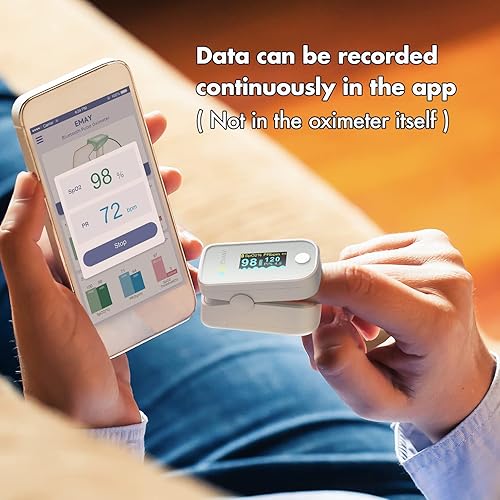 Miniatura 5 de EMAY Oxímetro de pulso Bluetooth  Monitor de saturación de oxígeno en sangre y frecuencia cardíaca  Compatible con teléfonos inteligentes iOS y