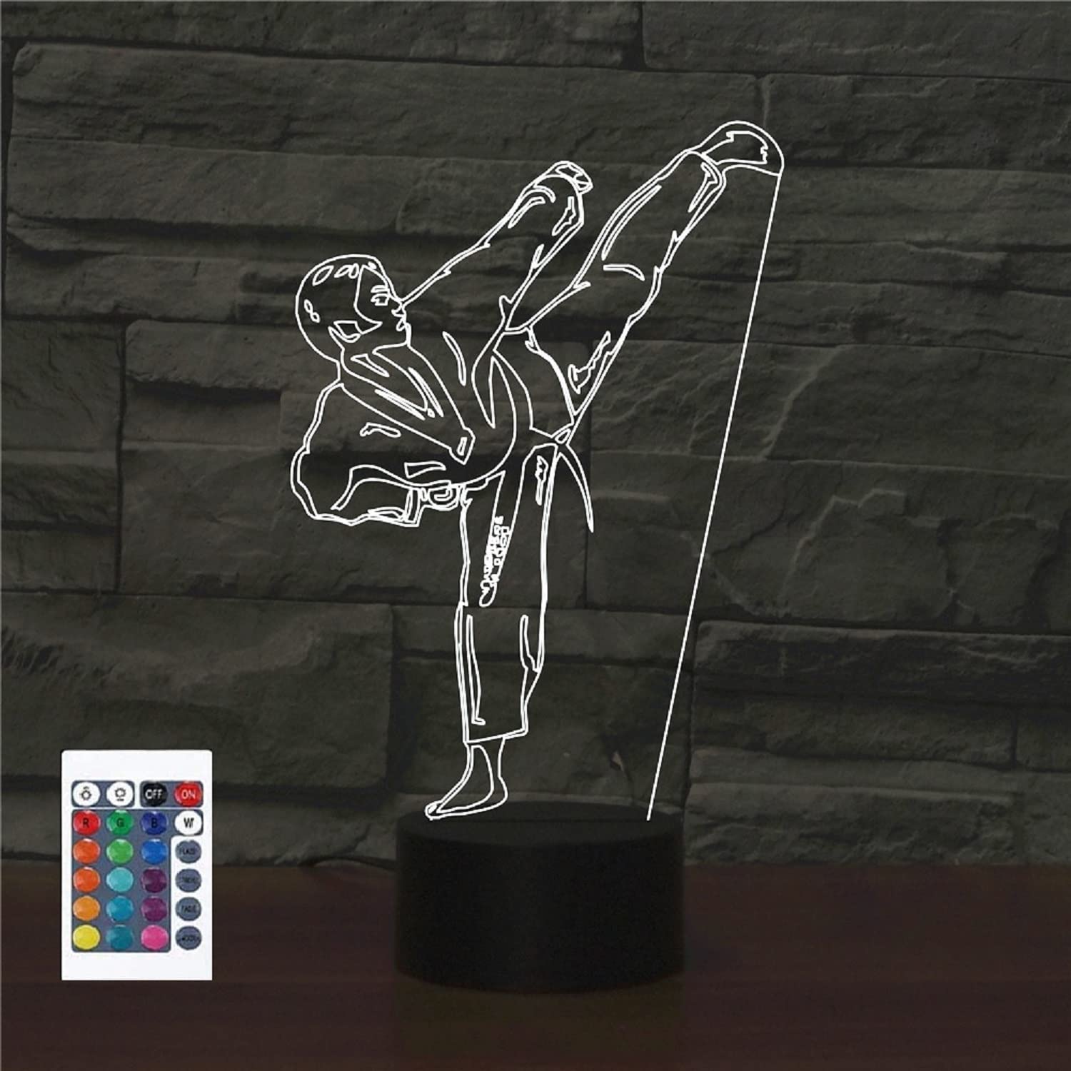 SUPERRUIDALONG 3D Karate Nachtlichter Fernbedienung 16 Farben Illusion Acryl LED Tisch Nachttisch Lampe Kinder Schlafzimmer Schreibtisch Dekor Geburtstag Geschenke Spielzeug für Kinder