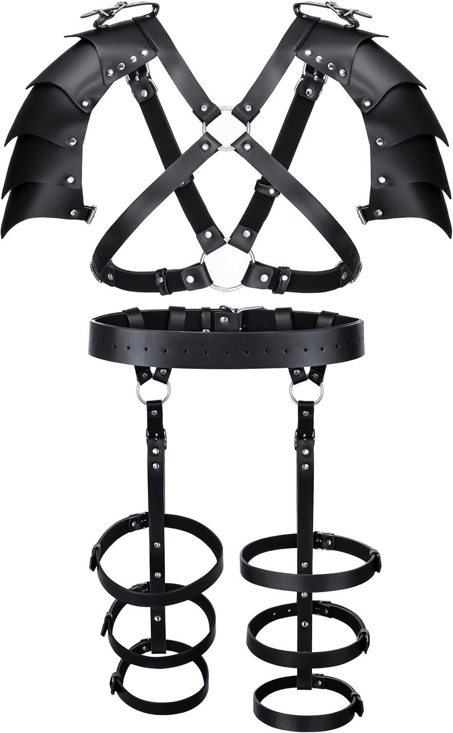 Medieval Knight PU Leather Leggings Corset Belt Shawl Renaissance Shoulder Cape Scarf Bracers Accessories - Image 3