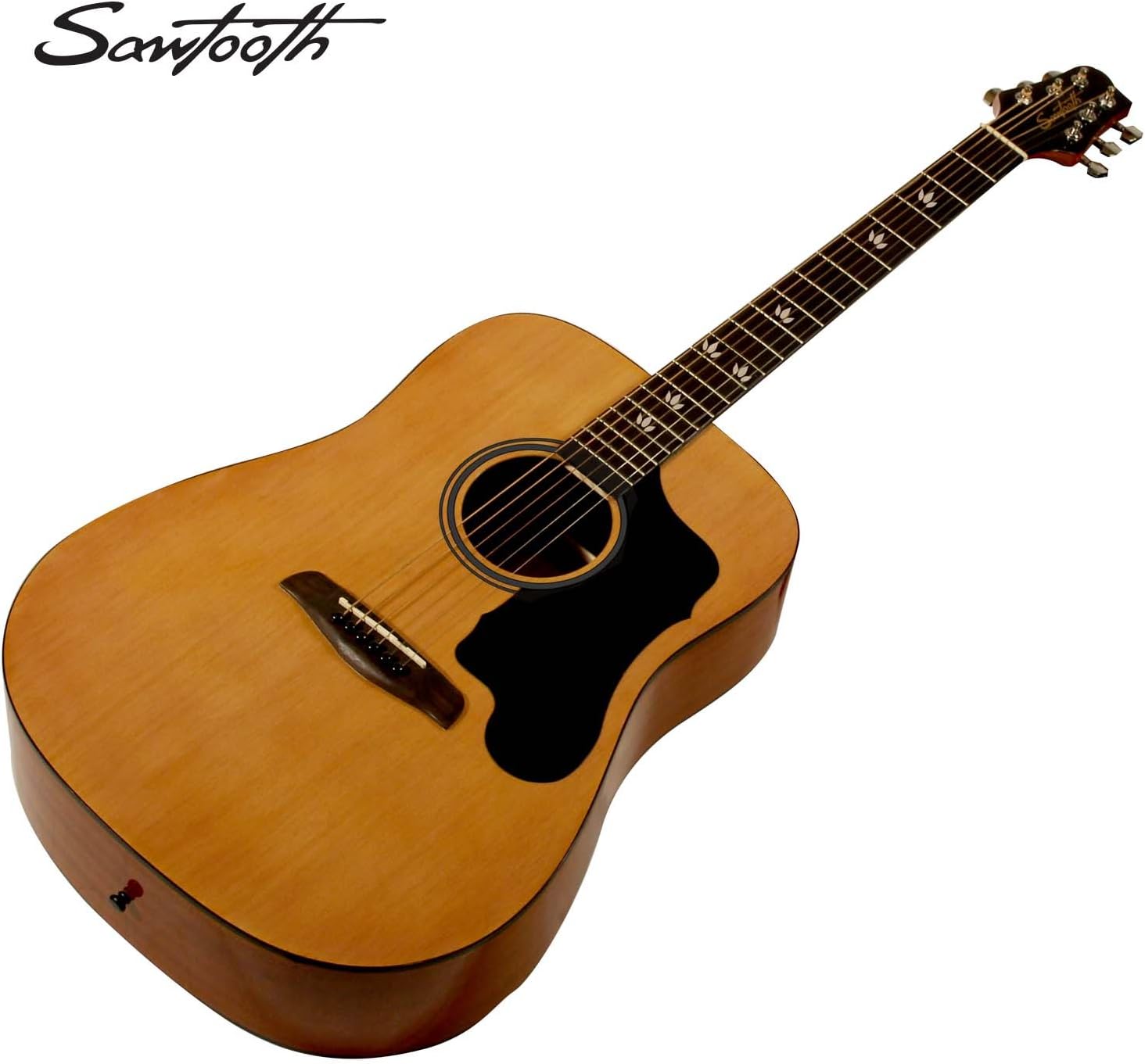 Sawtooth Acoustic Dreadnought Guitar with Custom Black Pickguard - Includes Accessories, Natural