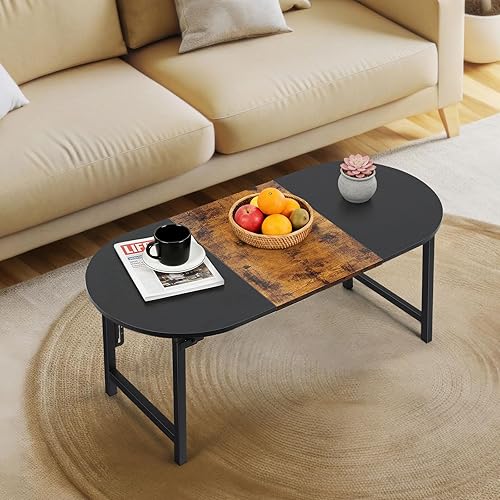 Miniatura 6 de CADUKE Folding Coffee Table for Small Spaces, Portable Low Table with Leg Latches Wood Oval Center Table Small Coffee Tables for for Living Room,