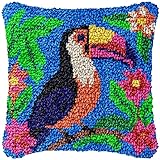 Tukan Knüpfhaken-Set, Kissenbezug, Teppich, Häkelnadel, Kissen, Bastelset mit vorgedrucktem Muster, Leinwand, handgefertigt, Zuhause, Sofa, Weihnachten, Kissen-Set, Dekoration, 43 x 43 cm, Blau