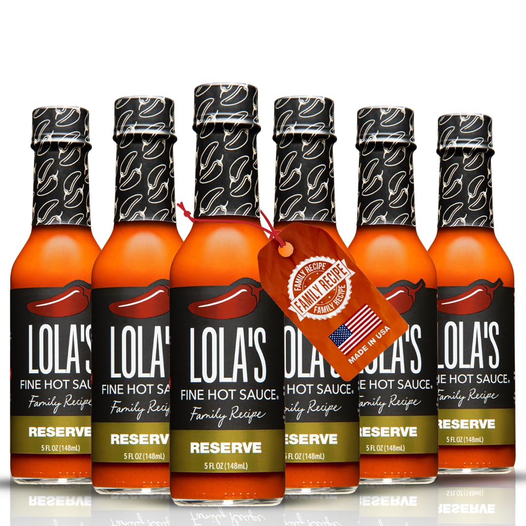 Lolas Family Reserve Hot Sauce | Carolina Reaper & Habanero Blend | Ultra Spicy | 0 Calories, 0g Fat, Low Sodium | All-Natural, Vegan, Gluten-Free | 5 Fl Oz (Pack of 6)