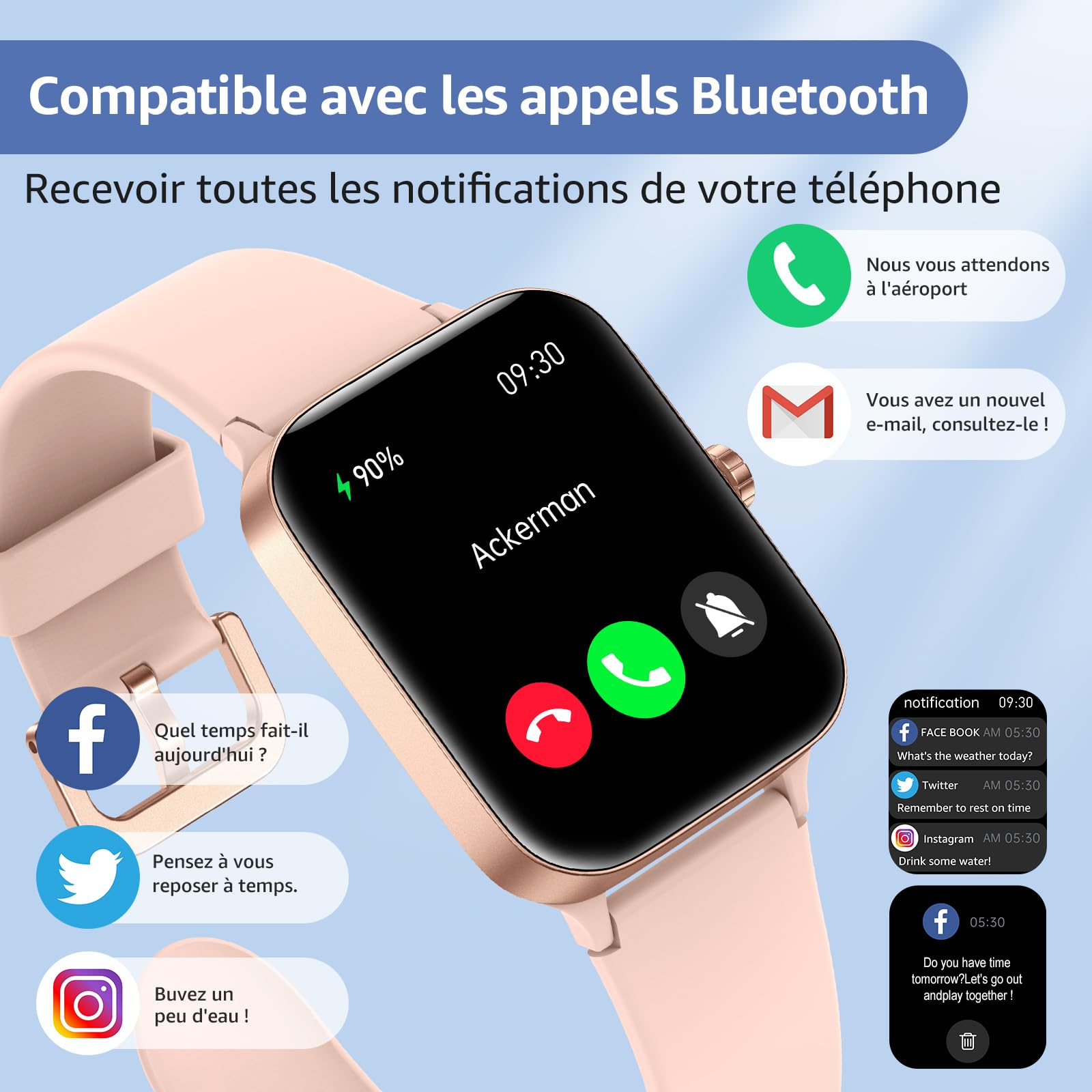 Montre connectées Femme,1.95" Touch Screen Smartwatch avec effectuer/répondre appels,Suivi de Fitness avec Pression artérielle et Moniteur de Sommeil,140+ Sport,IP68 pour Android iOS Rose