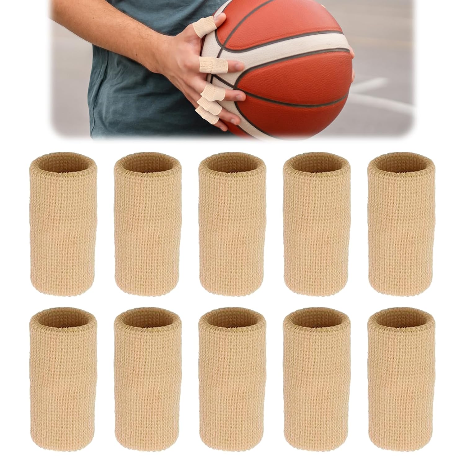 10 Pcs Finger Compression Sleeves, Thumb Sleeve and Digit Wrap with Joint Protection, Secure Support, Compression Sleeves plus Finger Protectors for Sports, Gaming, and Daily Use (Brown)