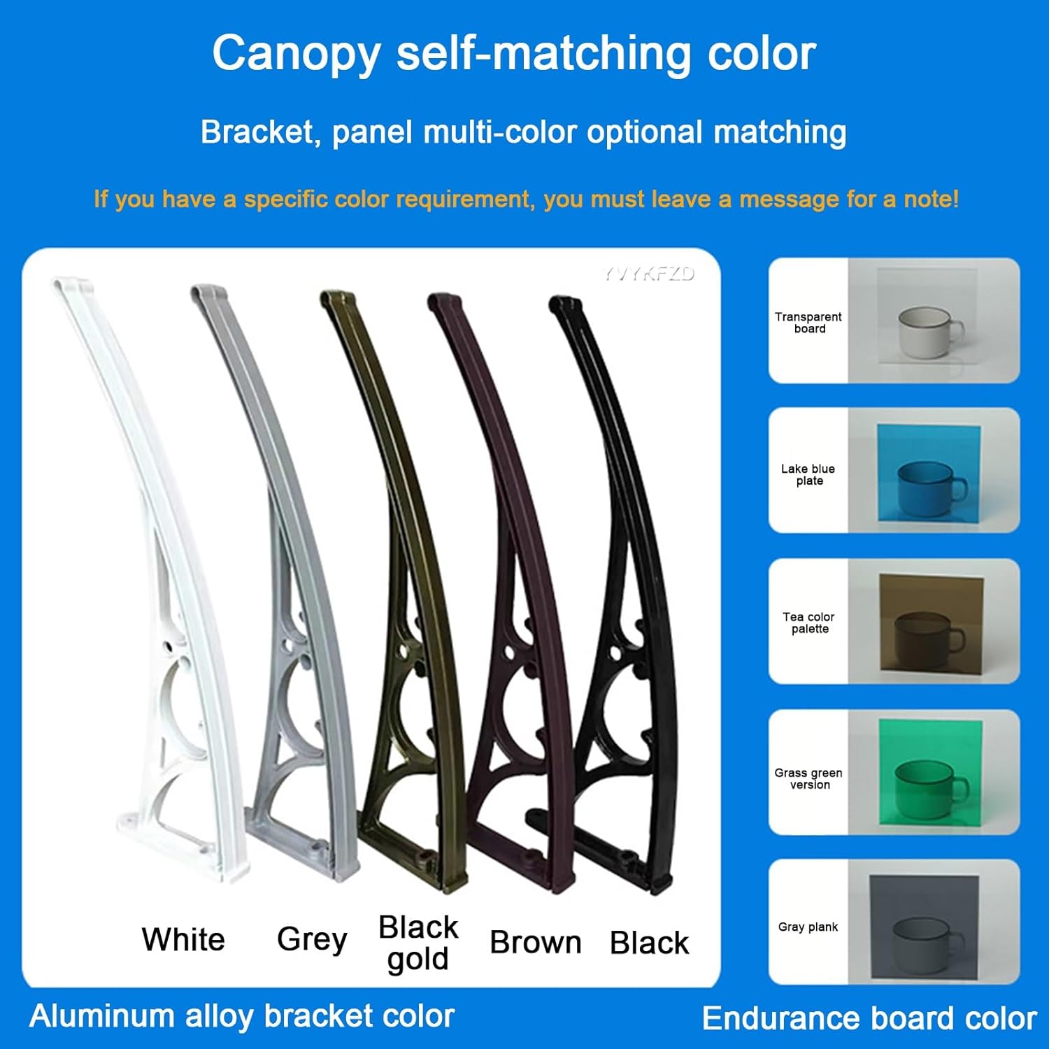 YVYKFZD Polycarbonate Window Awning Door Canopy, Front Door Canopy Outdoor, Modern Design Door Canopy Awning Aluminium Frame, for Snow Sunlight UV Protection (Color : Brown, Size : 60x120cm/23.6x47.