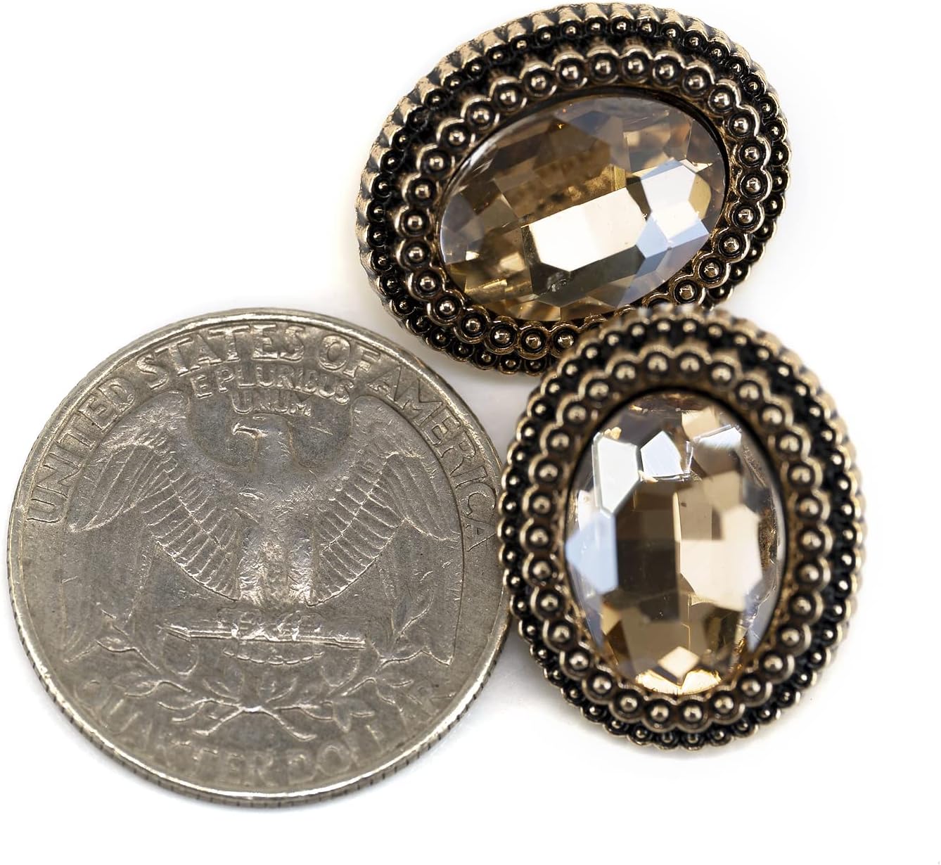 20 pcs Champagne Oval Rhinestone Metal Shank Sewing Coat Buttons - 21mm - 27/32"