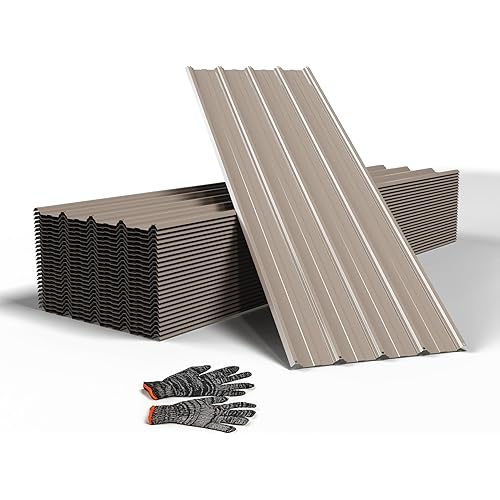 25pcs Metal Roofing Panels, 60.63'' L ×17.72'' W 182.34 ft² Corrugated Metal Sheets, Galvanized Steel Roof Fence Panels for Mobile Homes, Garages, Chicken Coop, Sheds, Stables, Patio, Warm Gray