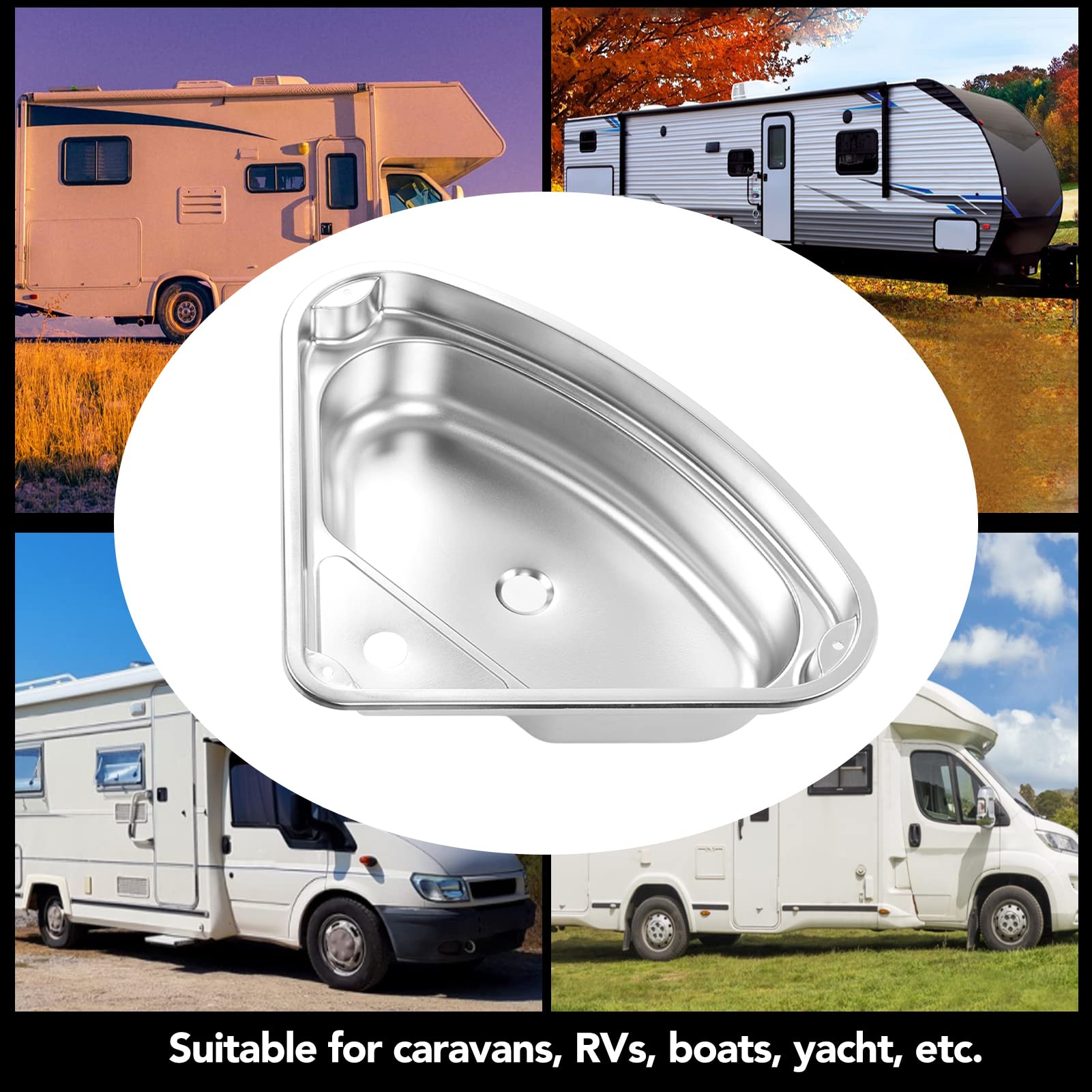 Lavabo Main Triangulaire Camping-Car - Finition Brossée - Pour Cuisine Salle De Bain Bateau