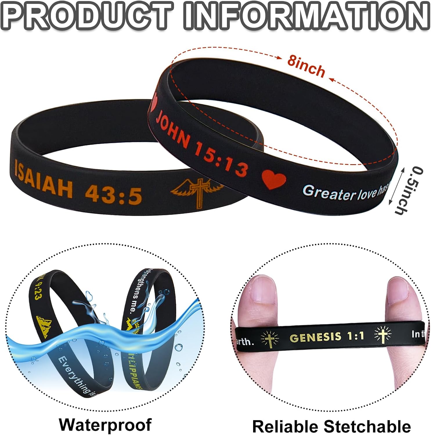 20 Pieces Religious Silicone Wristbands Bulk Bible Rubber Bracelets Colorful Inspirational Christian Rubber Bracelets for Men Women Gifts