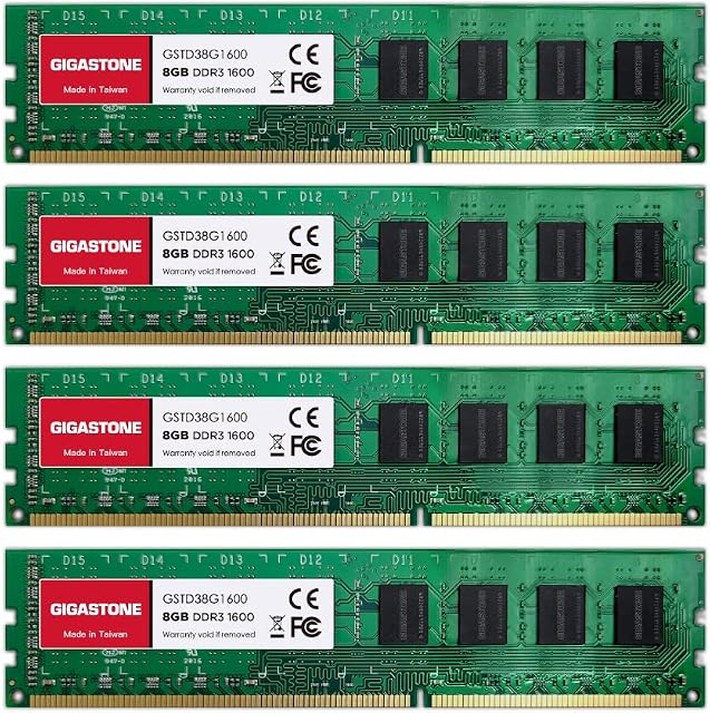 DDR3 RAMGigastone Desktop RAM 32GB (4x8GB) DDR3 32GB DDR3-1600MHz PC3-12800 CL11 1.5V 240 Pin Unbuffered Non ECC UDIMM for PC Computer Desktop Memory Module (Desktop ONLY)