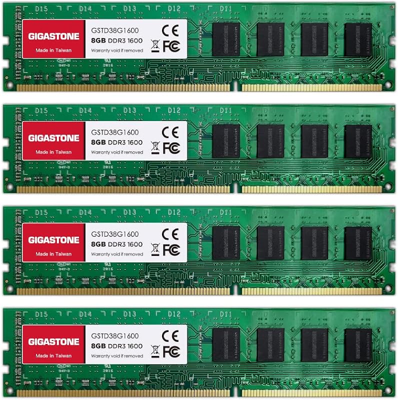 【DDR3 RAM】 GIGASTONE 32GB Kit (4x8GB) DDR3/DDR3L 1600MHz (1333MHz) PC3-12800 (PC3-10600) CL11 1.35V/1.5V 2Rx8 UDIMM 240 Pin Unbuffered Non ECC High Performance PC Desktop Memory Upgrade