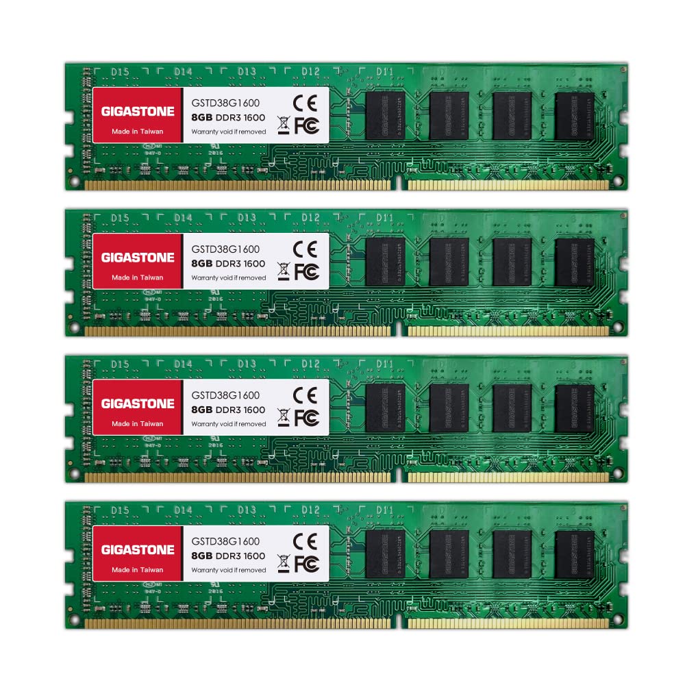 Gigastone DDR3 RAM Gigastone Desktop RAM 32GB (4x8GB) DDR3 32GB DDR3-1600MHz PC3-12800 CL11 1.5V UDIMM 240 Pin Unbuffered Non ECC for PC Computer Memory Module Ram Upgrade Kit (Desktop ONLY)