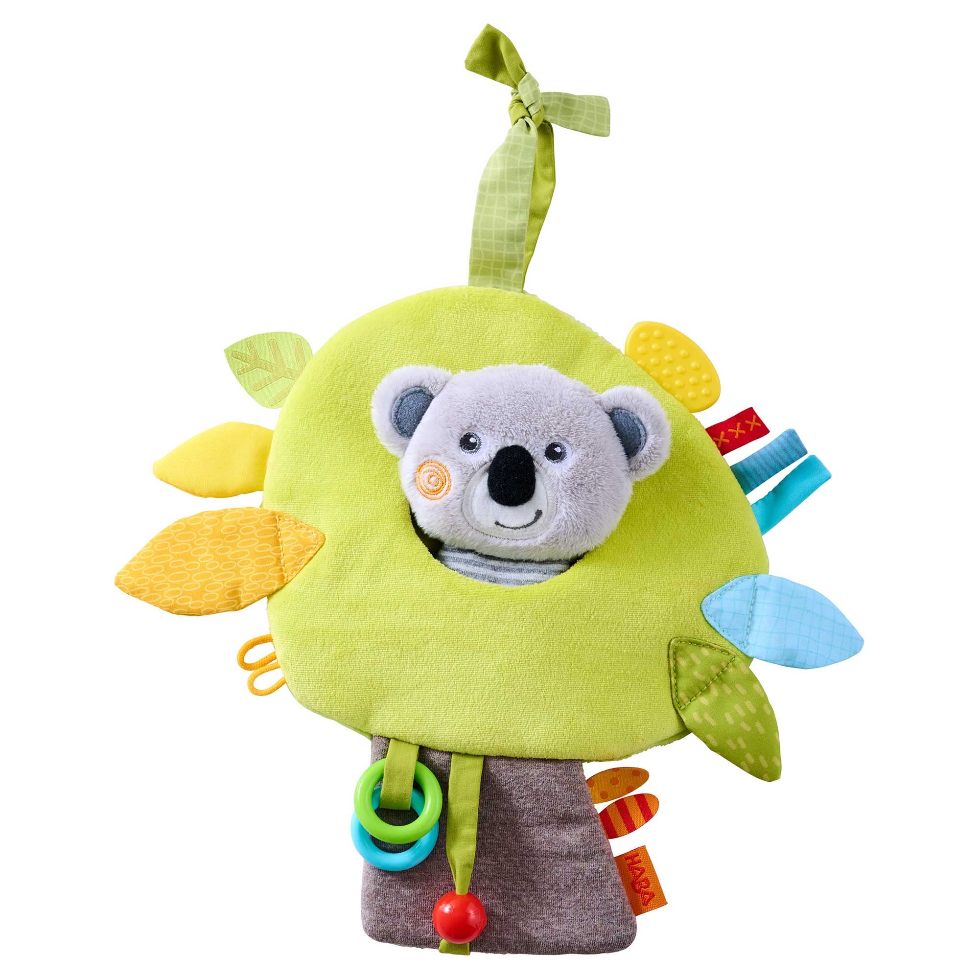 HABA Koala - Juguete Colgante para bebés, Cochecito y Asiento de Coche, Centro de Actividades Interactivo de Felpa con sonajero, Arrugas, Etiquetas para bebés y mordedor para bebés de 0 a 12 Meses