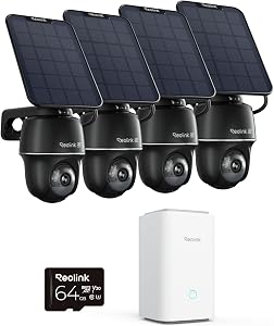 Reolink 4K Outdoor Solar Surveillance Camera, 360°/140° Pan/Tilt, Car Tracking, Expandable Local Memory, Advanced Encryption, Argus PT Ultra Black × 4 + Home Hub