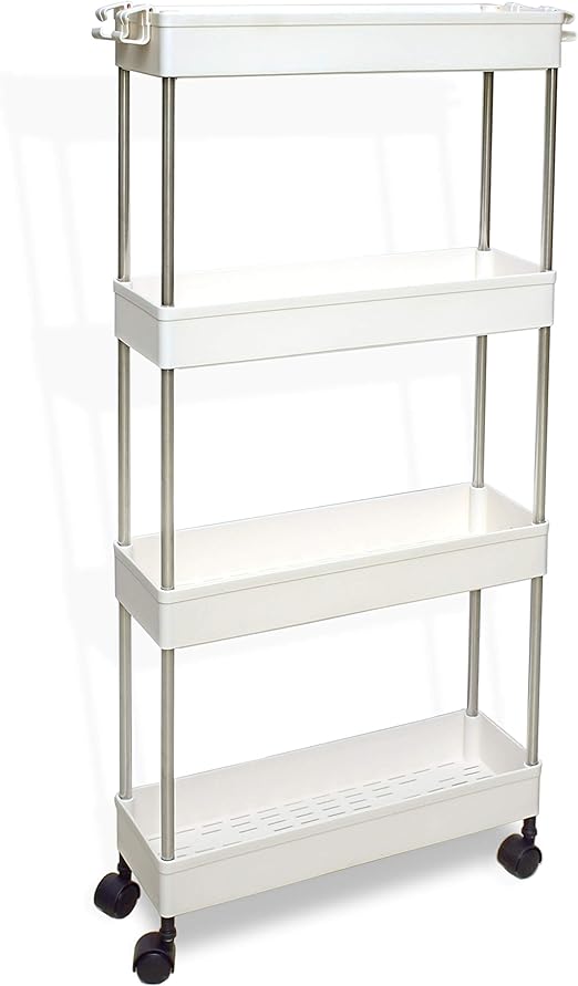 Amazon Bqkozfin キッチンワゴン 収納ワゴン スリム 隙間収納 12 5cm 4段 キッチン収納カート キャスター付き おしゃれ 洗面所 冷蔵庫横 すき間ワゴン 台所 ホワイト キッチンワゴン アイランド オンライン通販