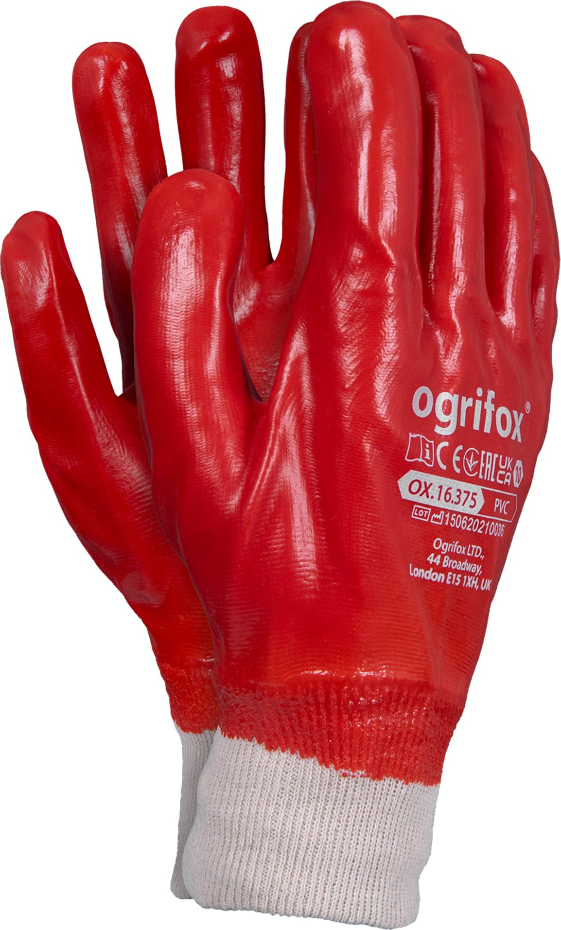 Ogrifox OX-PVC Rękawice Ochronne, Rękawice Robocze, Rękawice Gumowe, Czerwone, 120 Par