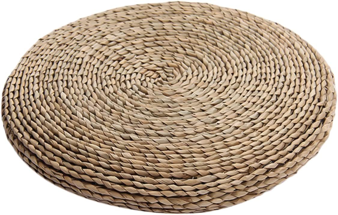 PRETYZOOM Handmade Straw Weaving Cushion Lightweight Round Meditation Mat Natural Breathable for Yoga and Windowsill Seating