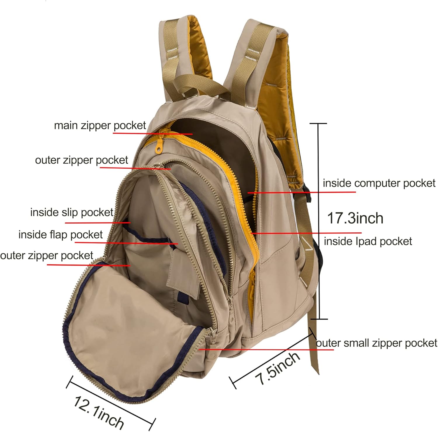 DORIS&JACKY UNISEX Campus Backpack Large Capacity Travel Casual Daypack For Women (Beige) - Image 3